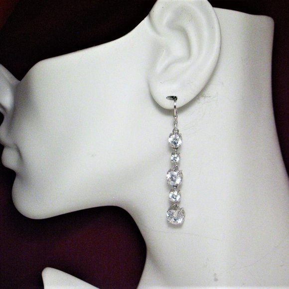 Long Dangle Earrings Sterling Silver w/ Cz | Women - Picture 5 of 6